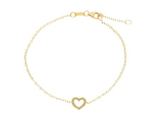 Load image into Gallery viewer, 18K YELLOW GOLD BRACELET, ROLO 1mm CHAIN , CENTRAL CUBIC ZIRCONIA HEART, 7.1&quot;.
