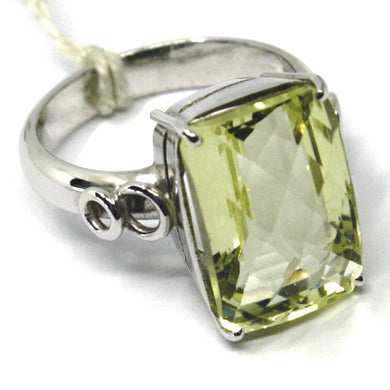 18k white gold and big lemon quartz ring made in italy carats 9.5 cuscion cut.