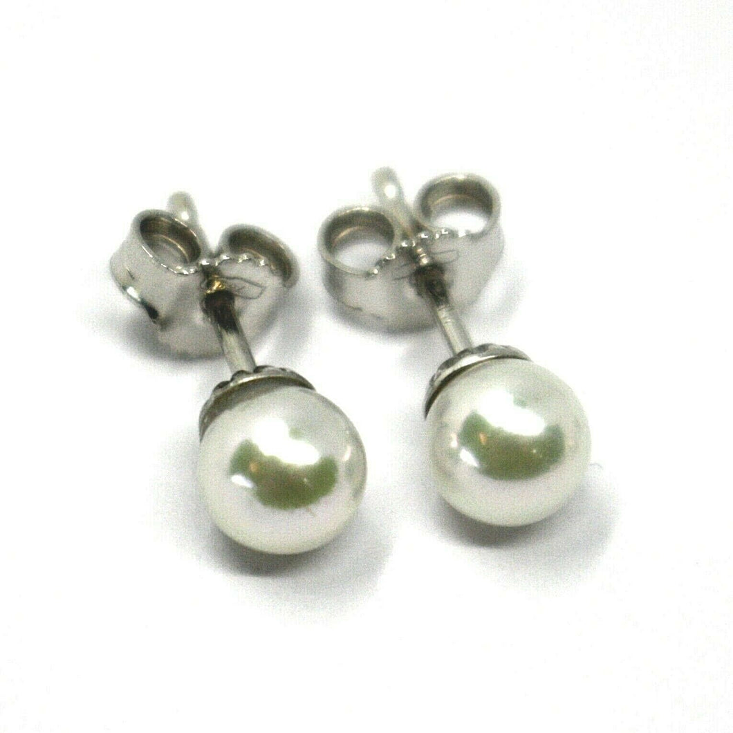 SOLID 18K WHITE GOLD STUDS EARRINGS, SALTWATER AKOYA PEARLS, DIAMETER 5.5/6 MM.