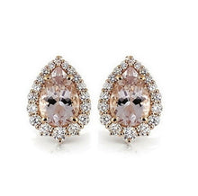 Load image into Gallery viewer, 18k rose gold drop earrings, pink morganite and diamonds, made in Italy

