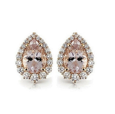 18k rose gold drop earrings, pink morganite and diamonds, made in Italy.
