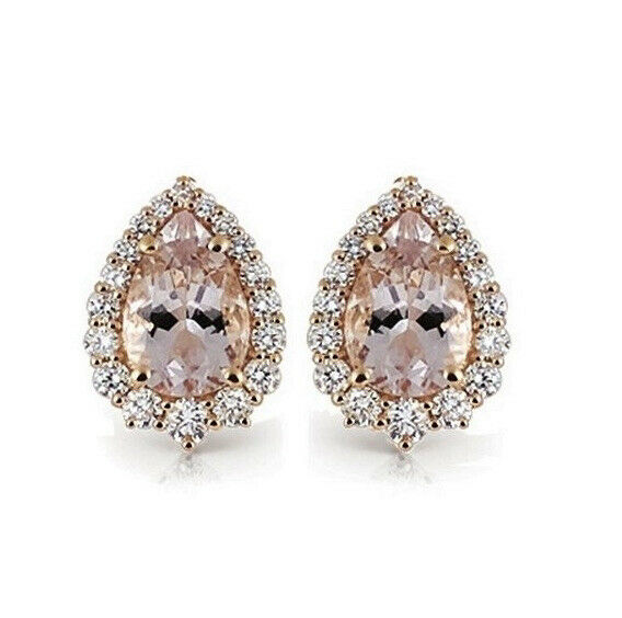 18k rose gold drop earrings, pink morganite and diamonds, made in Italy