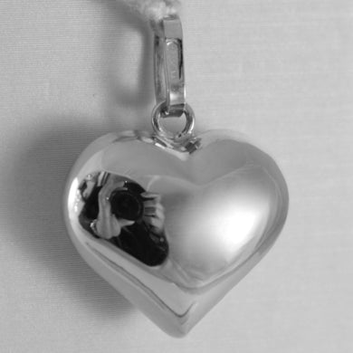 18k white gold rounded heart charm pendant shiny 0.98 inches made in Italy.