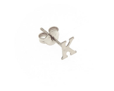 18K WHITE GOLD BUTTON SINGLE EARRING, FLAT SMALL LETTER INITIAL K 6mm 0.24