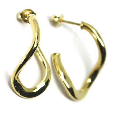 18K YELLOW GOLD PENDANT EARRINGS ONDULATE DROP OVAL HOOPS 2.6cm, 1.02