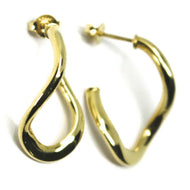 18K YELLOW GOLD PENDANT EARRINGS ONDULATE DROP OVAL HOOPS 2.6cm, 1.02