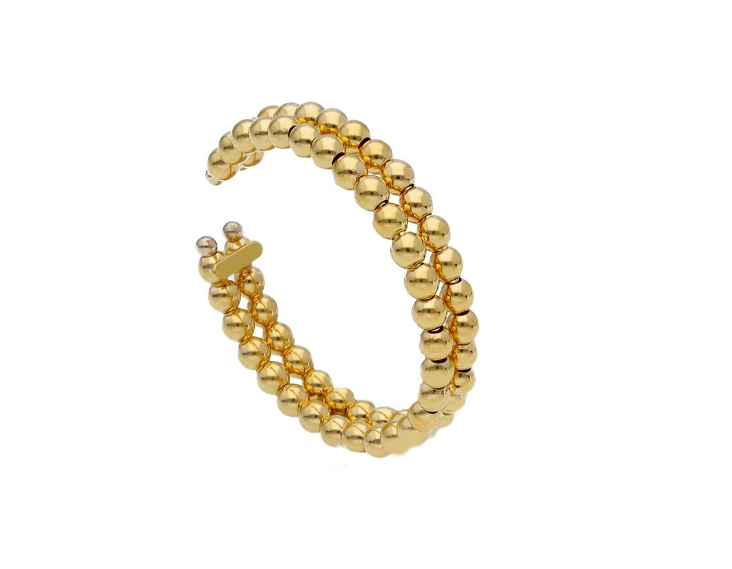 18k yellow gold ring, double row of smooth 2mm spheres, balls, slightly elastic.