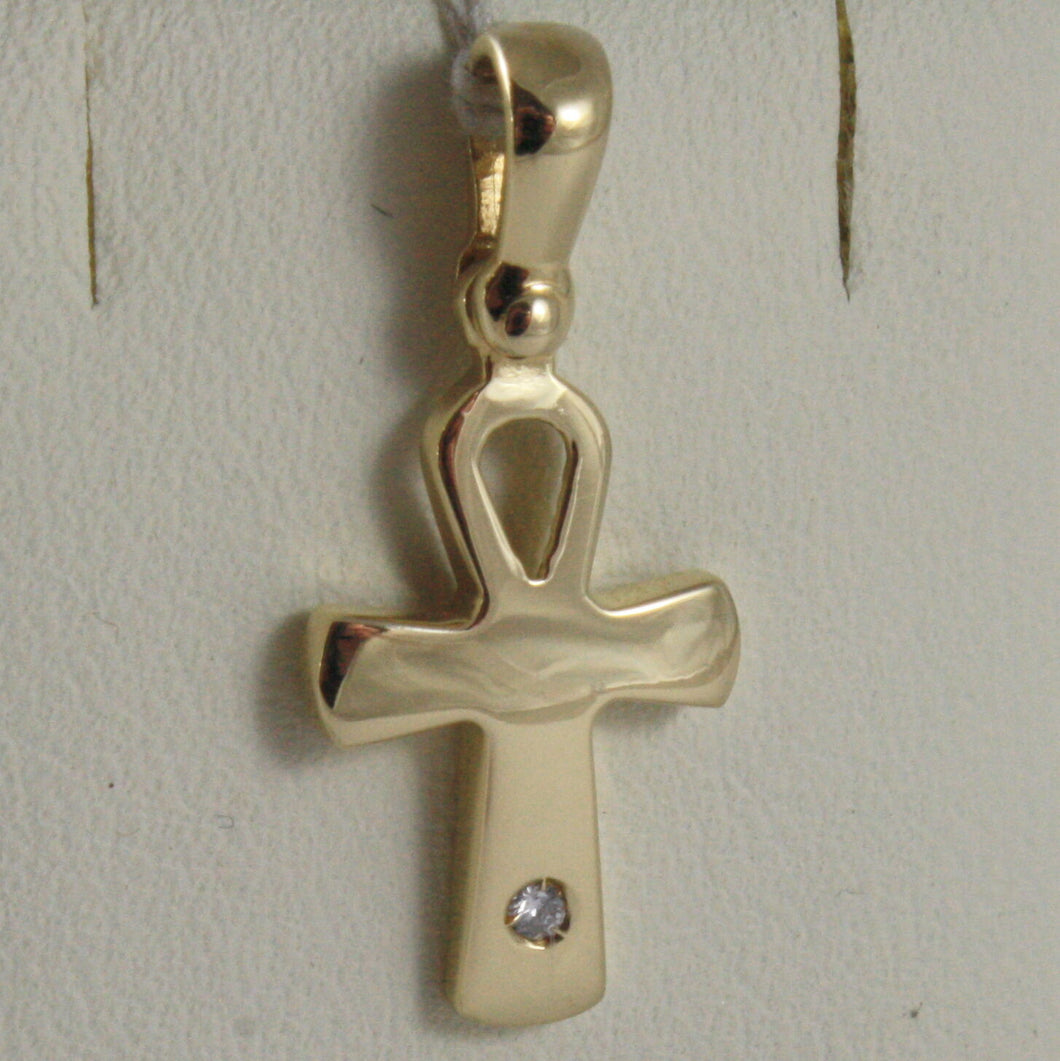 SOLID 18K YELLOW GOLD CROSS, CROSS OF LIFE, ANKH, DIAMOND, 0.91 IN MADE IN ITALY.