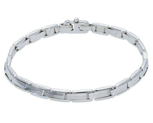 Load image into Gallery viewer, 18K WHITE GOLD MAN BRACELET ALTERNATE ROUNDED RECTANGULAR OVAL PLATES 6mm 8.3&quot;.
