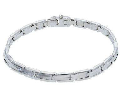 18K WHITE GOLD MAN BRACELET ALTERNATE ROUNDED RECTANGULAR OVAL PLATES 6mm 8.3