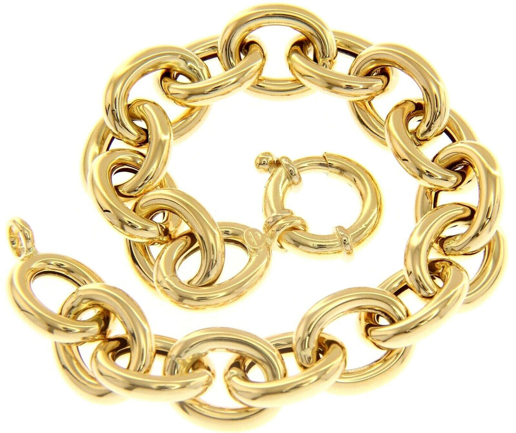 18K YELLOW GOLD BRACELET TUBULAR OVAL ROLO ROUNDED 15x17mm CIRCLE LINK 20cm 7.9