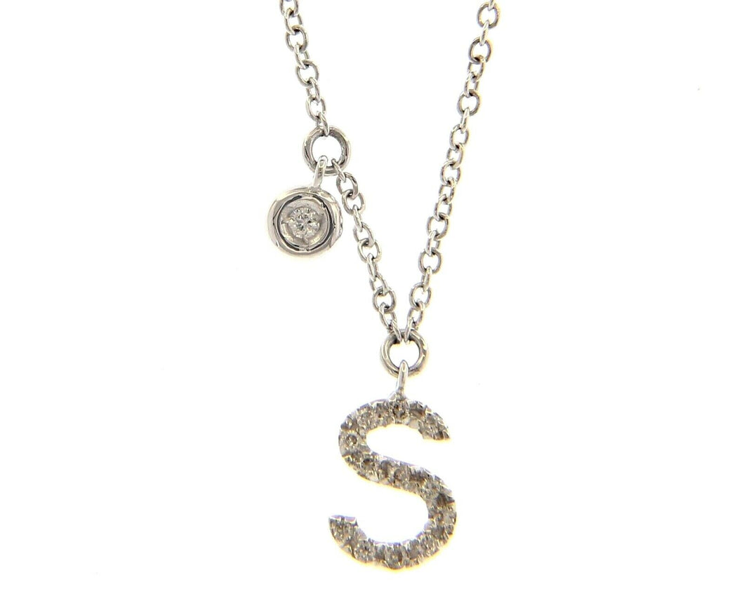 18k white gold necklace, pendant mini initial letter S, 0.7 cm, 0.3