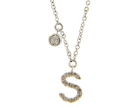 18k white gold necklace, pendant mini initial letter S, 0.7 cm, 0.3