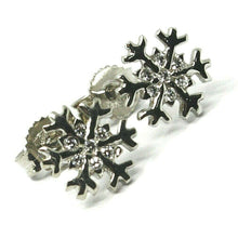 Load image into Gallery viewer, SOLID 18K WHITE GOLD EARRINGS FLAT SNOWFLAKE, SHINY, SMOOTH, 9 MM CUBIC ZIRCONIA.
