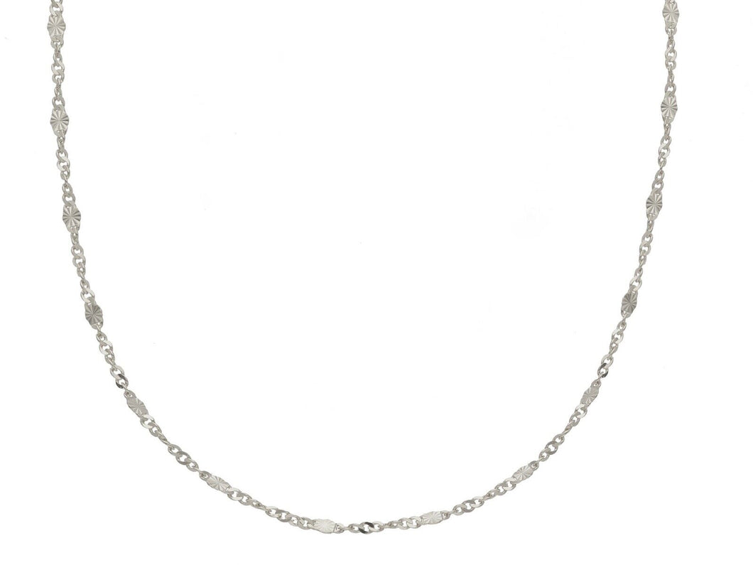 18K WHITE GOLD CHAIN, SINGAPORE ROPE SPIRAL ALTERNATE OVALS WITH RAYS, 15.7