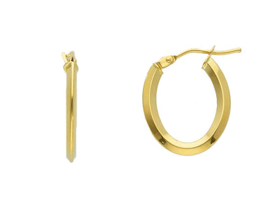 18K YELLOW GOLD OVAL EARRINGS DIAMETER 10X15 MM  RHOMBUS TUBE MADE IN ITALY.