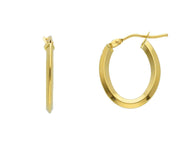 18K YELLOW GOLD OVAL EARRINGS DIAMETER 10X15 MM  RHOMBUS TUBE MADE IN ITALY.