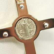 Load image into Gallery viewer, 18k yellow white gold Cross, Jesus &amp; Saint Benedict medal big 2.1 inches
