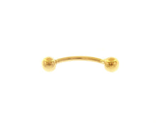 Load image into Gallery viewer, 18K YELLOW GOLD PIERCING, BARBELL CURVE BANANABELL BANANA, BALLS 4mm BELLY BODY.
