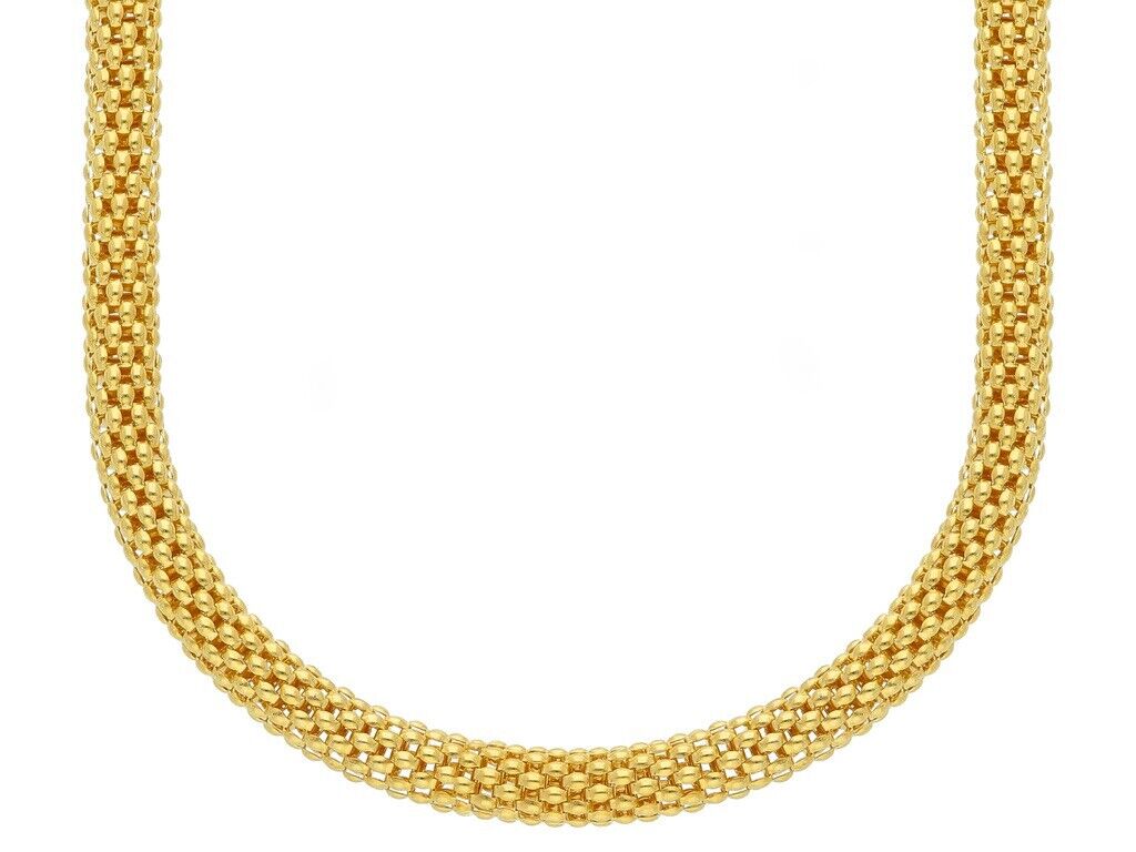 18k yellow gold basket rounded big 5mm tubular basket popcorn chain necklace 20