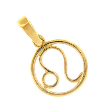 18k yellow gold zodiac sign round mini 12mm pendant, zodiacal, leo, stylized.