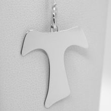 Load image into Gallery viewer, 18k white gold cross, Franciscan tau tao Saint Francis 1.3 inches made in Italy.
