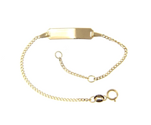Load image into Gallery viewer, 18k yellow gold kid child boy girl baby bracelet, engraving plate curb 4.7-5.5&quot;.
