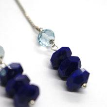 Load image into Gallery viewer, 18k white gold pendant earrings, lapis lazuli, aquamarine, 2.3 inches length
