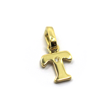 Load image into Gallery viewer, 18k yellow gold pendant charm small initial letter T, 10mm, 0.4&quot;, with diamond.
