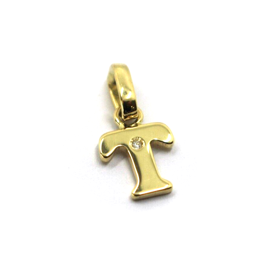 18k yellow gold pendant charm small initial letter T, 10mm, 0.4