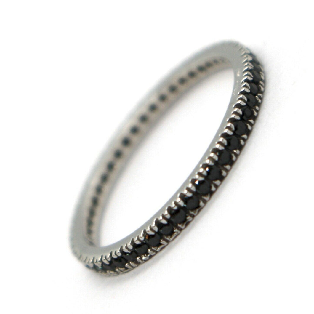 18k white gold thin eternity band ring, black cubic zirconia, thickness 2 mm.