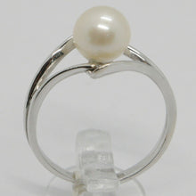 Load image into Gallery viewer, solid 18k white gold band pearl ring ondulate wave, eye, solitaire made in Italy
