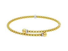 Load image into Gallery viewer, 18K YELLOW GOLD BYPASS BANGLE RIGID BASKET POPCORN TUBE BRACELET 3mm, SPHERES
