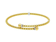 18K YELLOW GOLD BYPASS BANGLE RIGID BASKET POPCORN TUBE BRACELET 3mm, SPHERES.