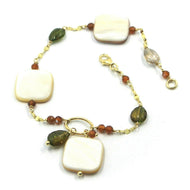 18k yellow gold bracelet oval links, tourmaline drops, mother of pearl, 7.1