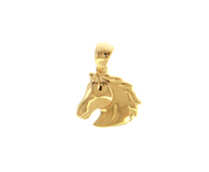 18K YELLOW GOLD SMALL 12mm HORSE HEAD CHARM PENDANT SMOOTH BRIGHT ITALY MADE.