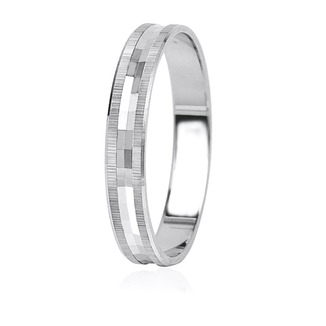 18K WHITE GOLD WEDDING BAND 3.6mm THICK RING ENGAGEMENT SQUARES STRIPED BINARY.
