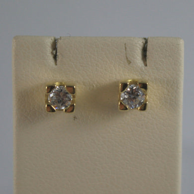 SOLID 18K YELLOW GOLD EARRINGS, ZIRCONIA, WIDTH 0.16 INCHES, MADE IN ITALY.