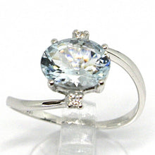 Load image into Gallery viewer, 18k white gold band ring aquamarine 2.00 oval cut &amp; diamonds, made in Italy
