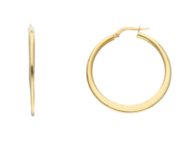 18K YELLOW GOLD ROUND CIRCLE EARRINGS DIAMETER 30 MM GLOSSY BRIGHT MADE IN ITALY.