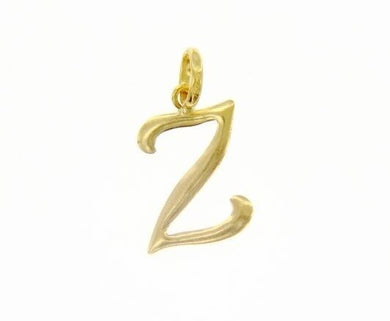 18k yellow gold pendant charm initial letter Z, slightly rounded slab 18mm.