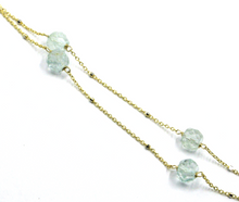 Load image into Gallery viewer, 18k yellow gold 17.3&quot; necklace faceted round 6mm aquamarine rolo &amp; white cubes.
