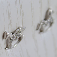 Load image into Gallery viewer, 18k white gold earrings mini rocking horse zirconia for kids child
