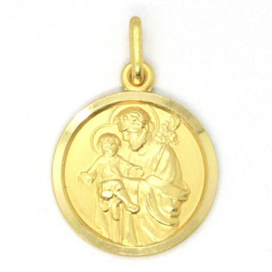 18k yellow gold st Saint San Giuseppe Joseph Jesus medal made in Italy, 15 mm.