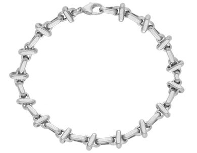 18K WHITE GOLD SQUARED ALTERNATE CROSSED OVAL 4X8mm LINK BRACELET, LENGTH 8.3