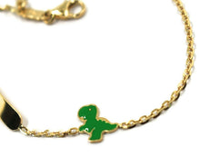 Load image into Gallery viewer, 18K YELLOW GOLD KID CHILD BRACELET ENAMEL DINOSAUR ROLO CHAIN ENGRAVING PLATE
