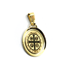 Load image into Gallery viewer, 18k yellow gold oval flat medal 15x17mm Saint Benedict, engraved front and back.
