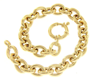 18K YELLOW GOLD BRACELET TUBULAR OVAL ROLO ROUNDED 9x11mm CIRCLE LINKS 20cm 7.9