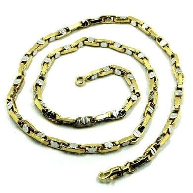 18K YELLOW WHITE GOLD CHAIN 4.5mm ROUNDED OVAL LINK WITH CENTRAL BUTTON 60cm 24