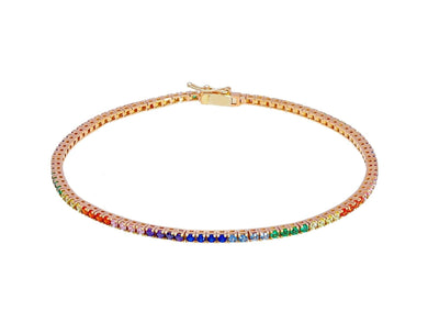 18K ROSE GOLD TENNIS BRACELET MULTI COLOR RAINBOW 2mm CUBIC ZIRCONIA, 18cm, 7.1